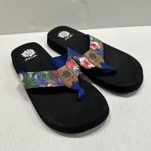 Yellow Box Shoes Womens 8.5 Multicolor Flip Flop Sandals Blue Floral Comfort